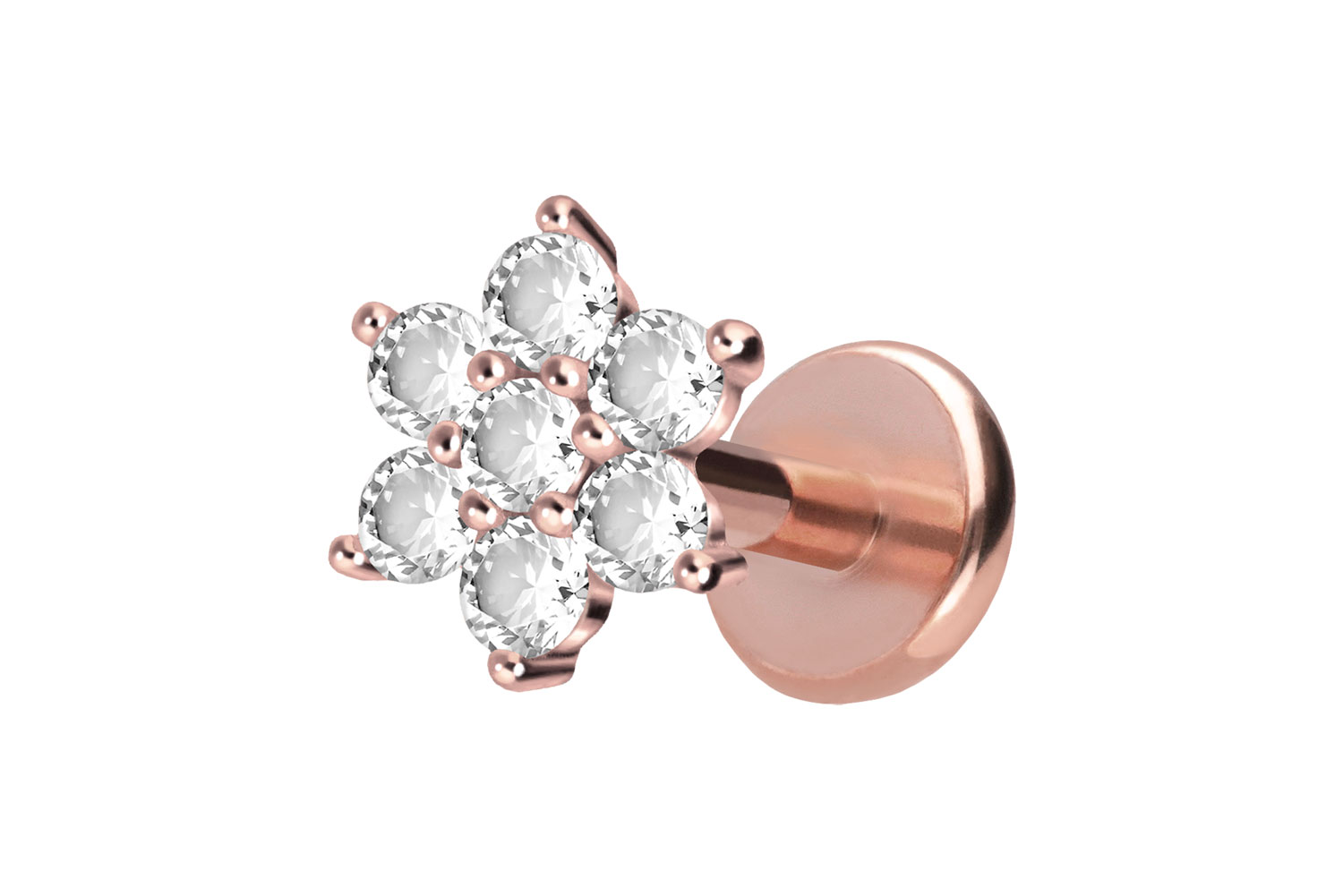 Titan Labret Piercing mit Push Fit KRISTALLBLUME